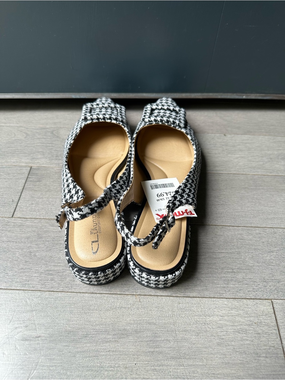 Women’s CL LAUNDRY Black White Houndstooth Slingback Bow Pointed Toe Flats 9.5 - Picture 3 of 6